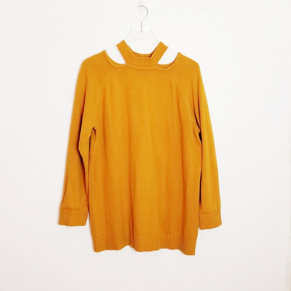 Eloquii Mustard Yellow Cut Out Neck Sweater